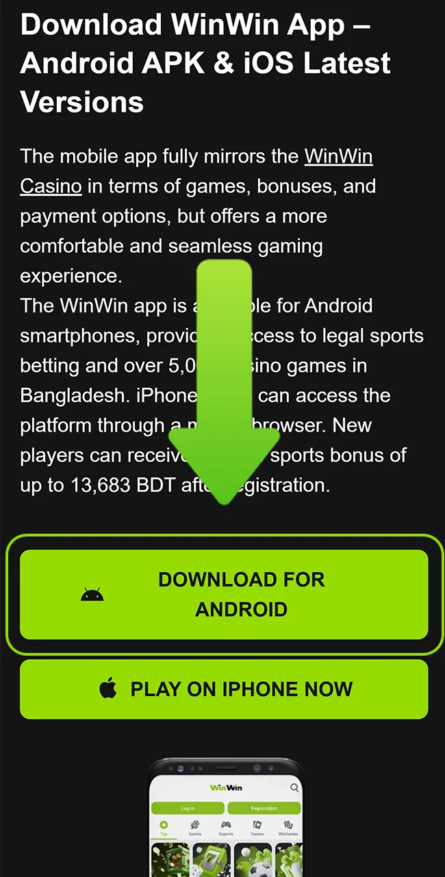 To start downloading WinWin app, press the button.