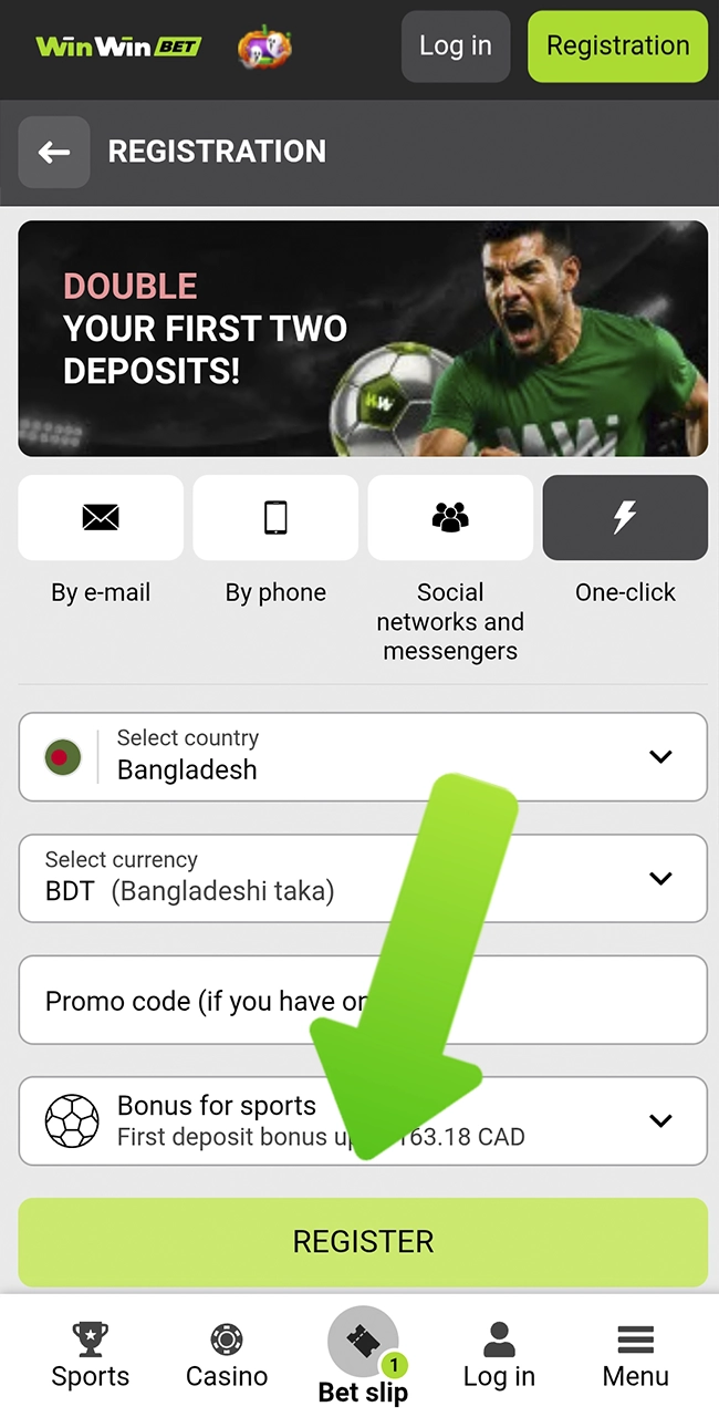 Go through the registration process or log in to your account.